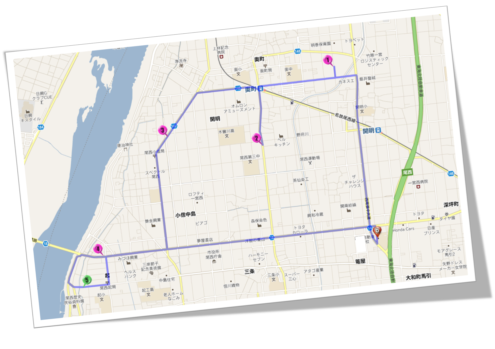 「ここきてねット」のルート表示